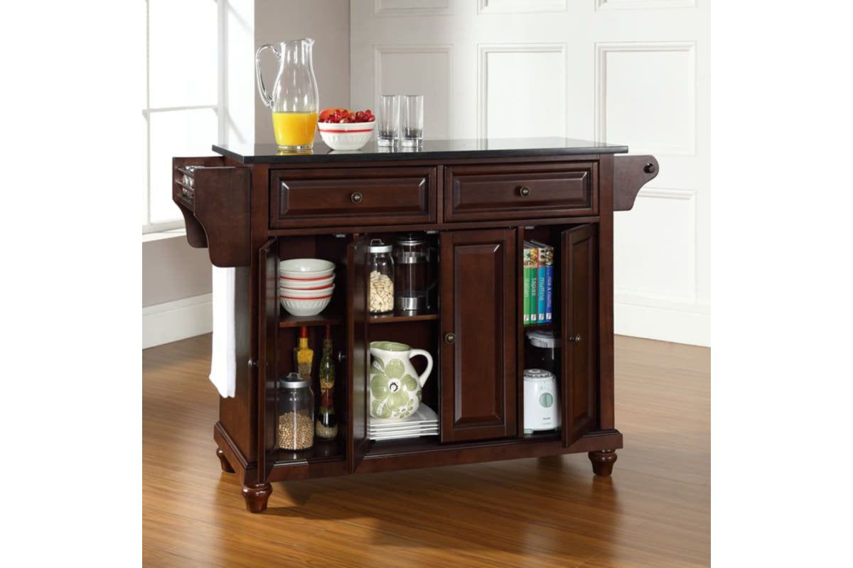 Cambridge Granite Top Full Size Kitchen Island/Cart - Mahogany & Black Granite