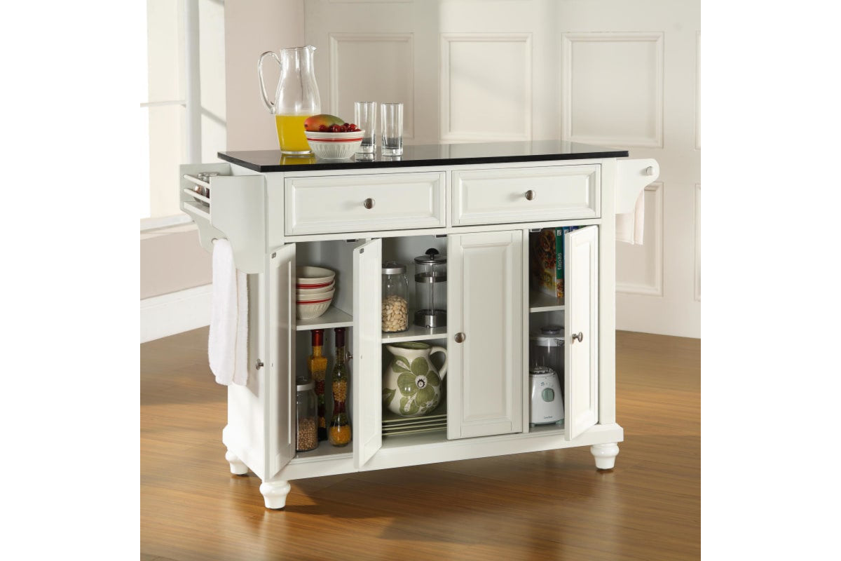 Cambridge Granite Top Full Size Kitchen Island/Cart - White & Black Granite