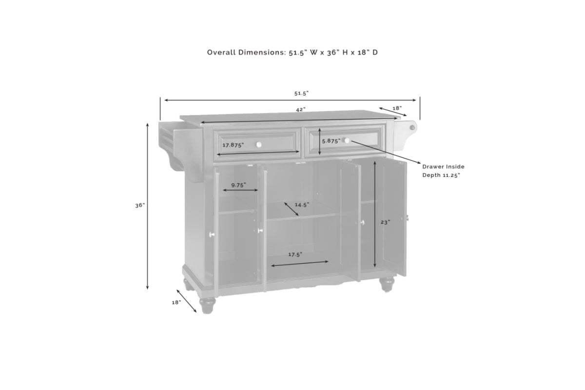 Cambridge Granite Top Full Size Kitchen Island/Cart - White & Black Granite