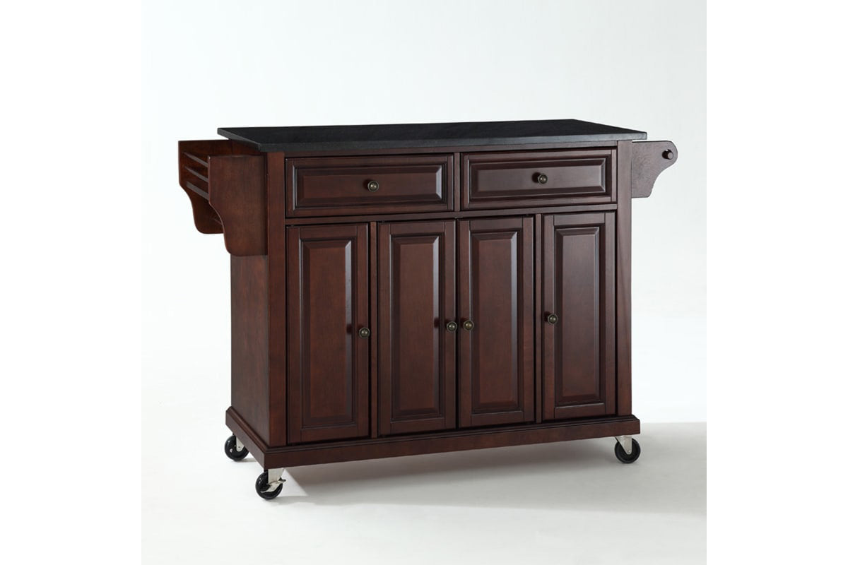 Full Size Granite Top Kitchen Cart - Mahogany & Black Granite