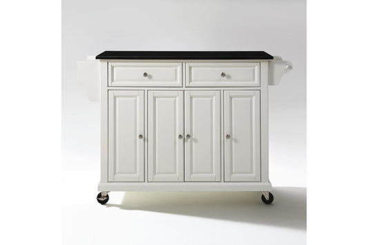 Full Size Granite Top Kitchen Cart - White & Black Granite