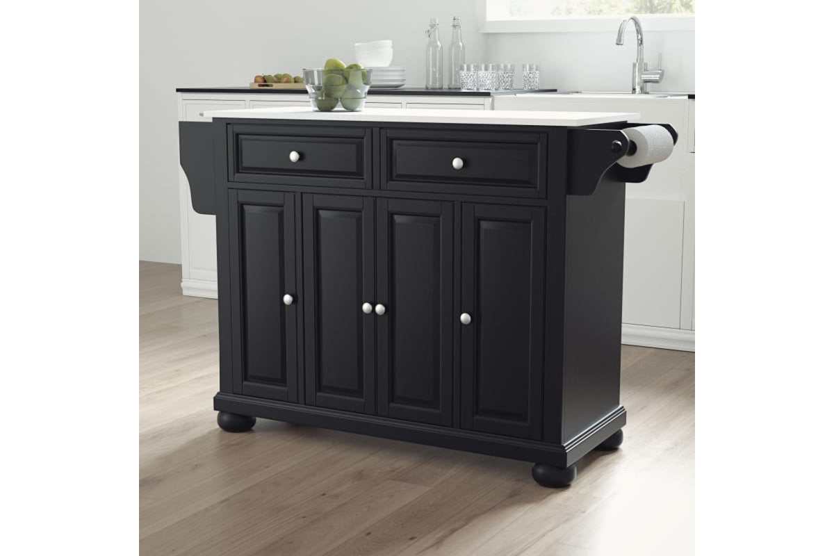 Alexandria Granite Top Full Size Kitchen Island/Cart - Black & White Granite