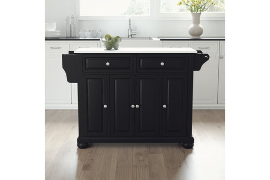 Alexandria Granite Top Full Size Kitchen Island/Cart - Black & White Granite