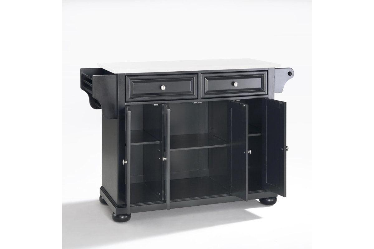 Alexandria Granite Top Full Size Kitchen Island/Cart - Black & White Granite