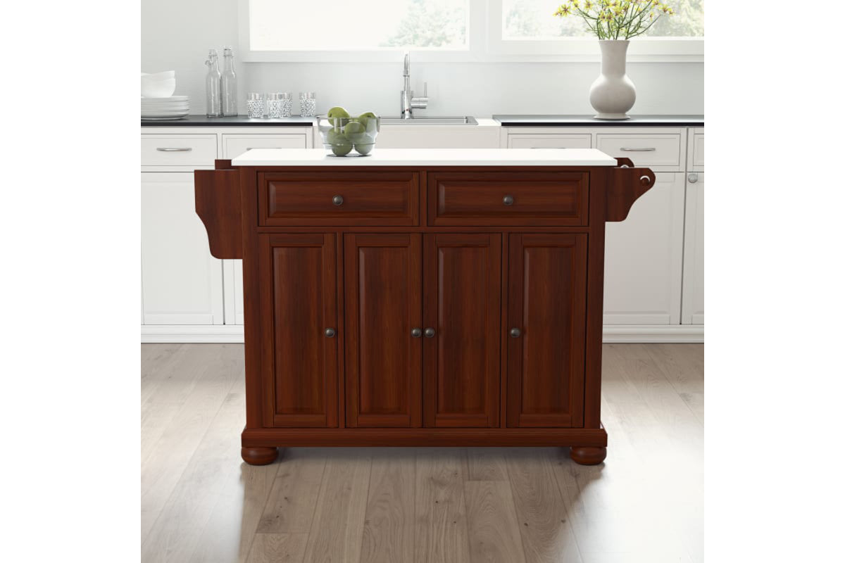 Alexandria Granite Top Full Size Kitchen Island/Cart - Mahogany & Whit ...