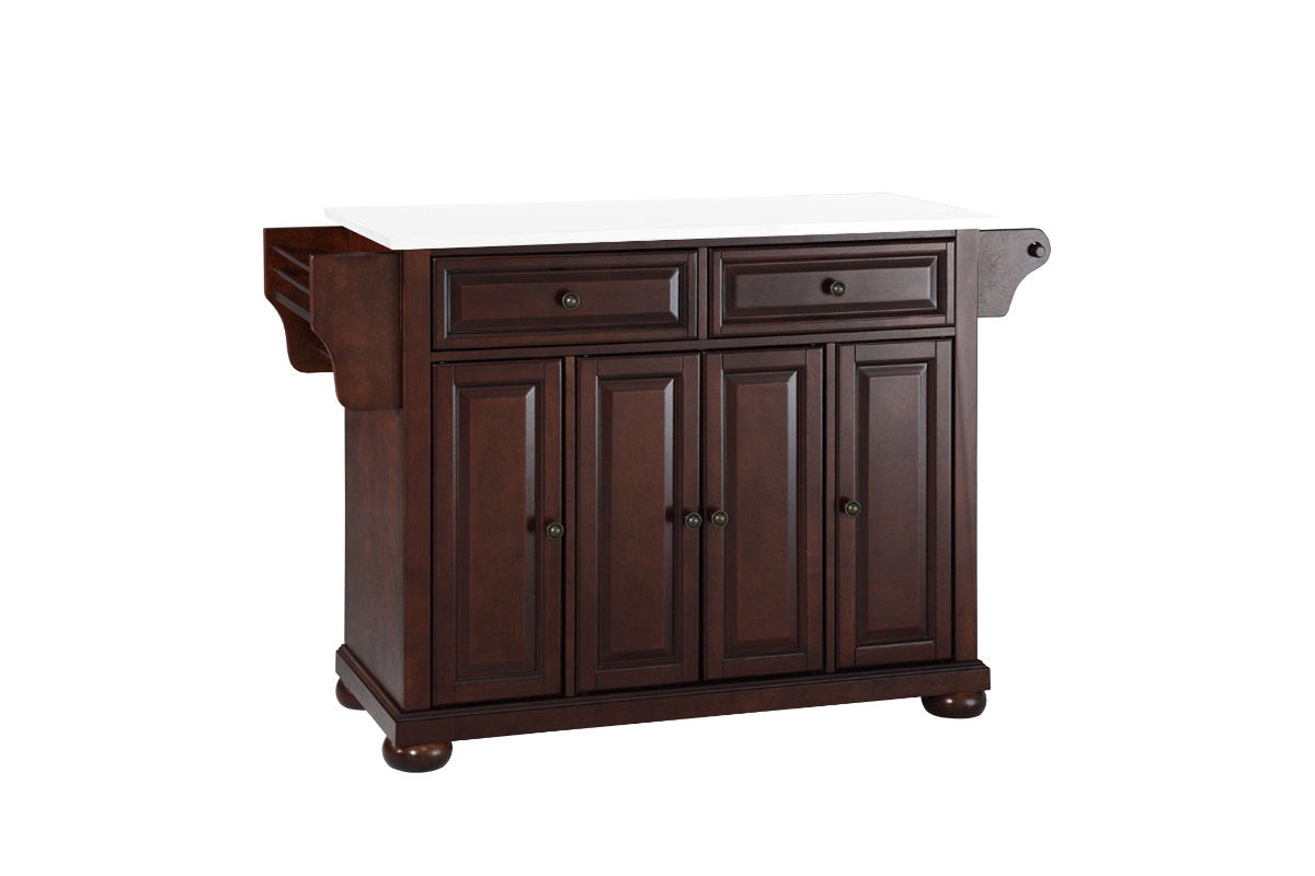 Alexandria Granite Top Full Size Kitchen Island/Cart - Mahogany & White Granite