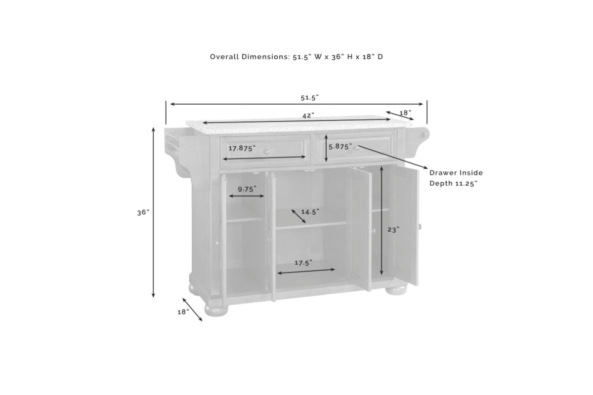 Alexandria Granite Top Full Size Kitchen Island/Cart - Mahogany & White Granite