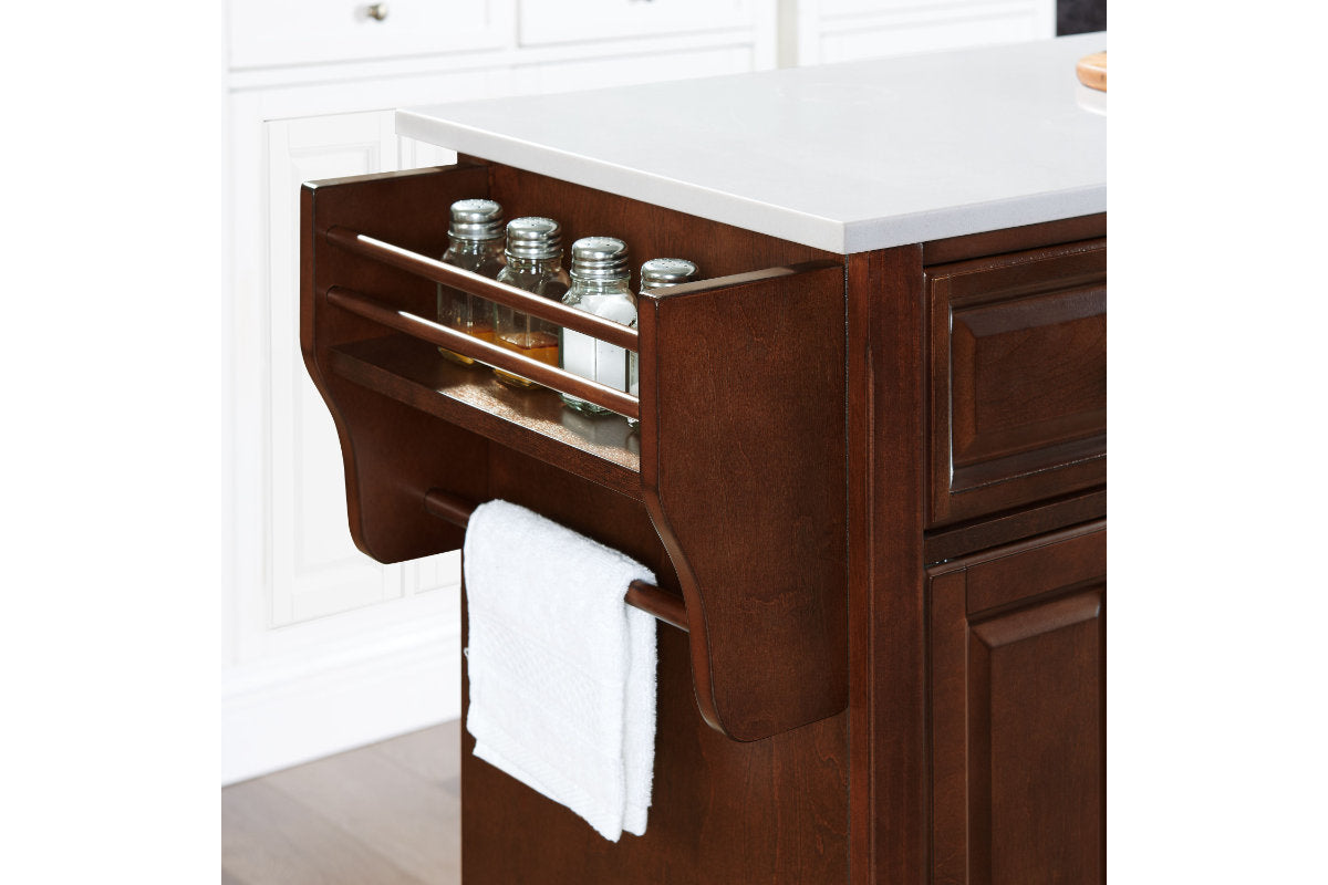 Alexandria Granite Top Full Size Kitchen Island/Cart - Mahogany & White Granite