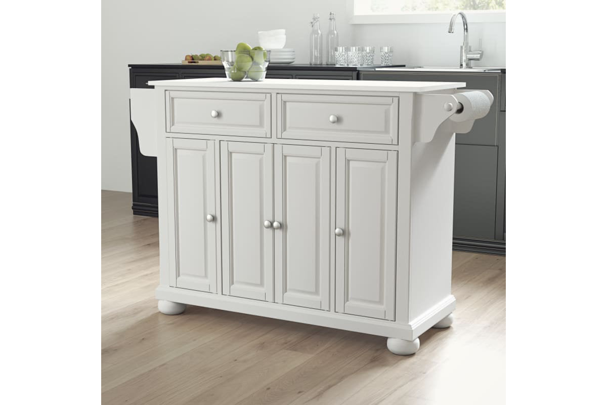 Alexandria Granite Top Full Size Kitchen Island/Cart - White & White Granite