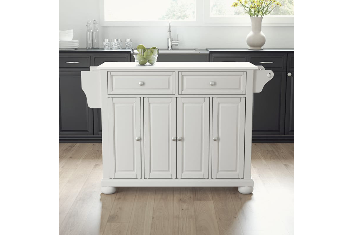 Alexandria Granite Top Full Size Kitchen Island/Cart - White & White Granite