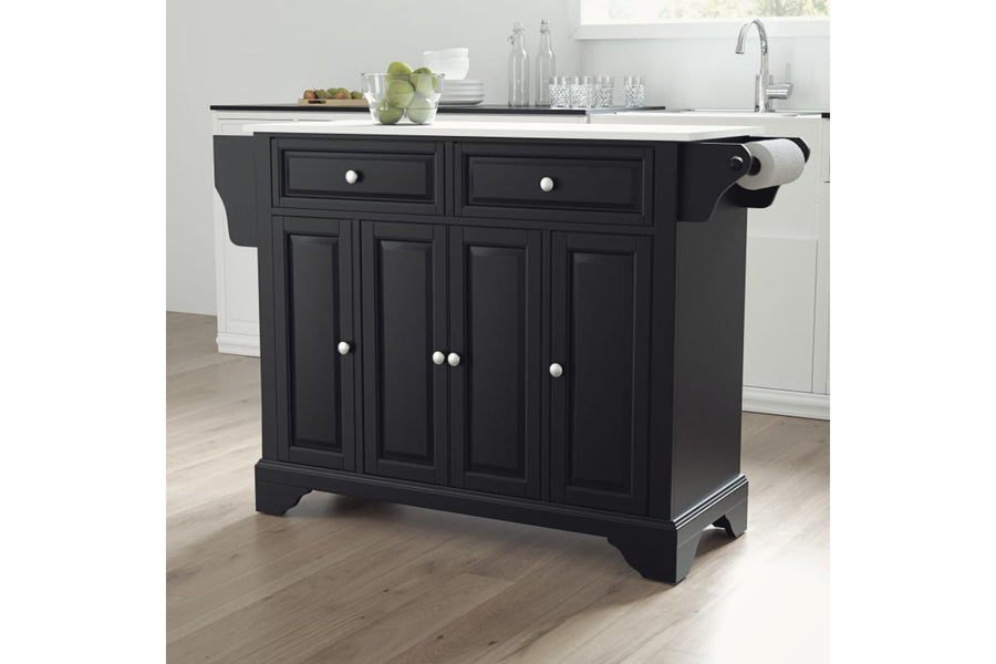 Lafayette Granite Top Full Size Kitchen Island/Cart - Black & White Granite