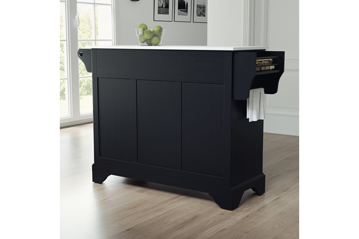 Lafayette Granite Top Full Size Kitchen Island/Cart - Black & White Granite