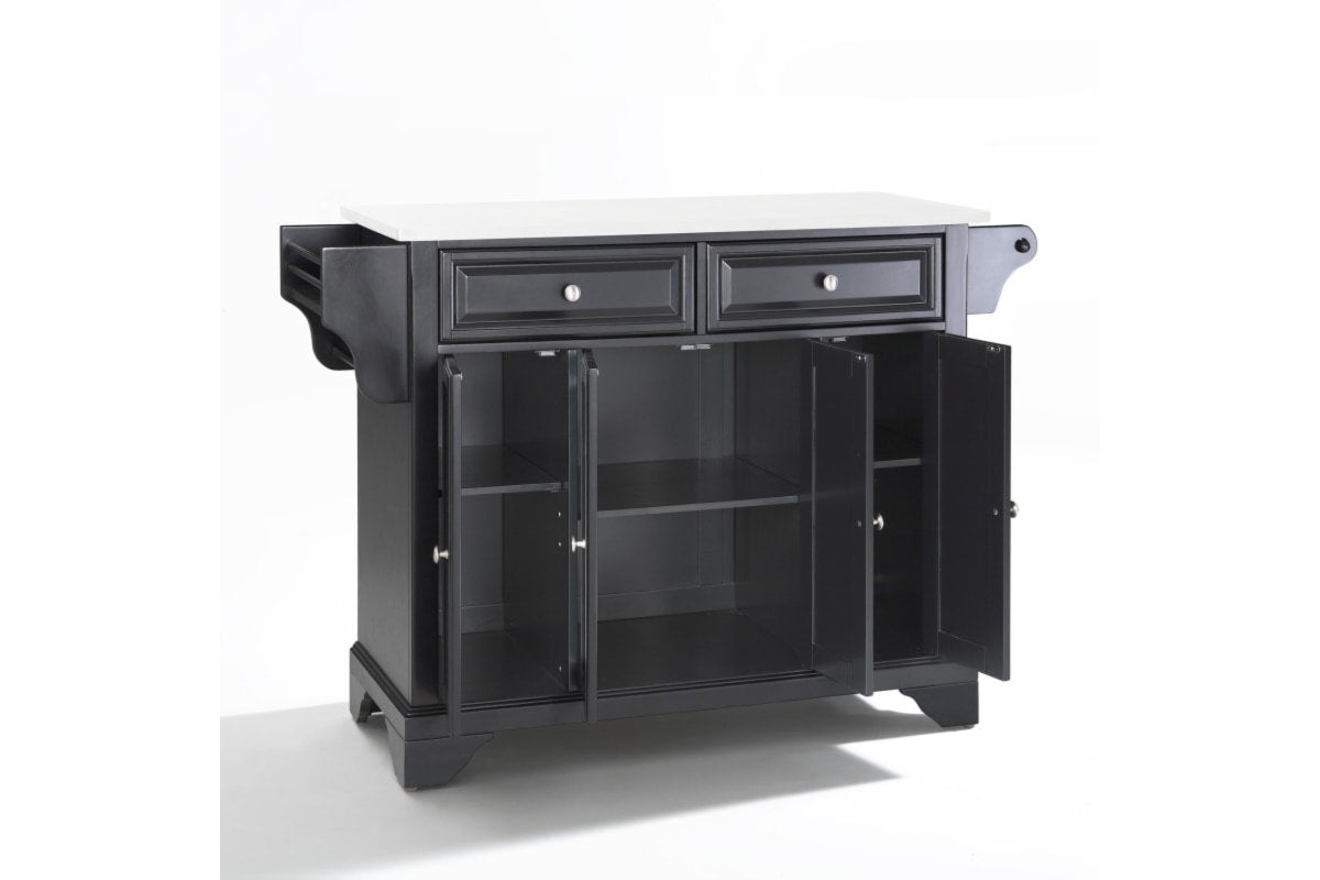 Lafayette Granite Top Full Size Kitchen Island/Cart - Black & White Granite