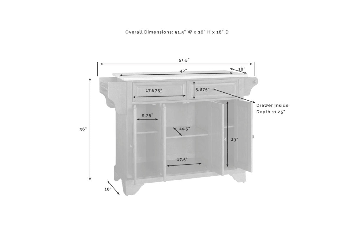 Lafayette Granite Top Full Size Kitchen Island/Cart - Black & White Granite