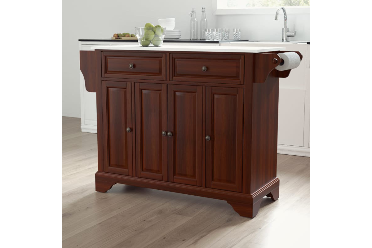 Lafayette Granite Top Full Size Kitchen Island/Cart - Mahogany & White Granite