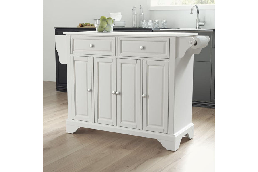 Lafayette Granite Top Full Size Kitchen Island/Cart - White & White Granite