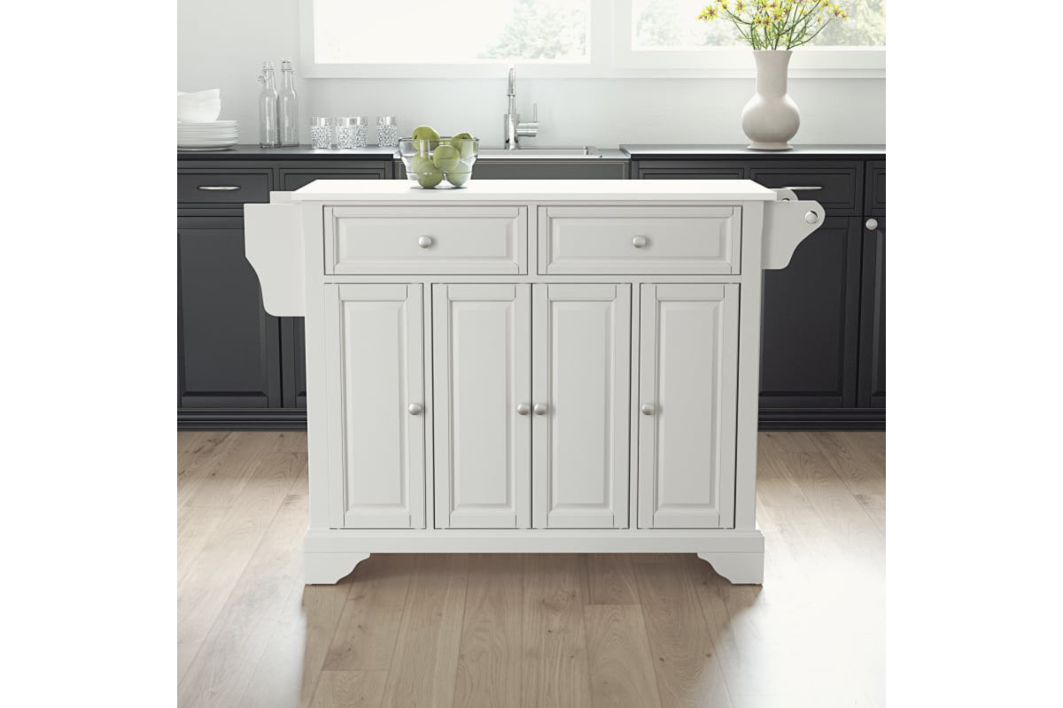 Lafayette Granite Top Full Size Kitchen Island/Cart - White & White Granite