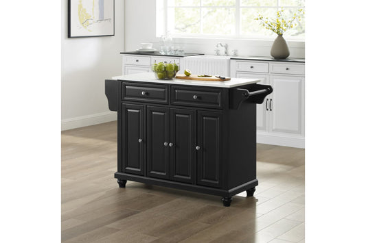 Cambridge Granite Top Full Size Kitchen Island/Cart - Black & White Granite