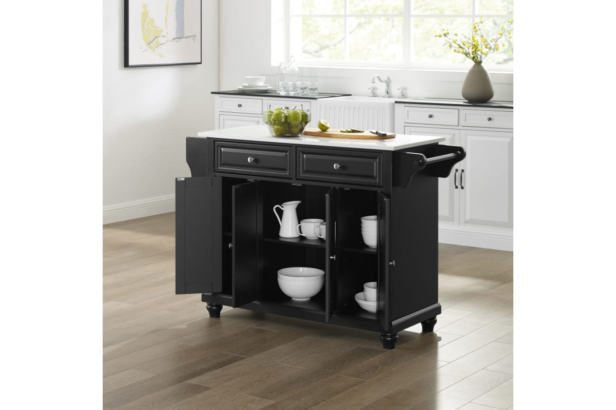 Cambridge Granite Top Full Size Kitchen Island/Cart - Black & White Granite