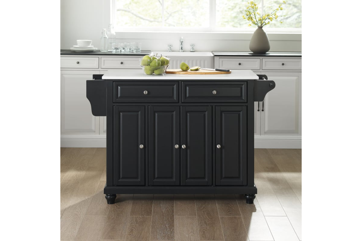 Cambridge Granite Top Full Size Kitchen Island/Cart - Black & White Granite