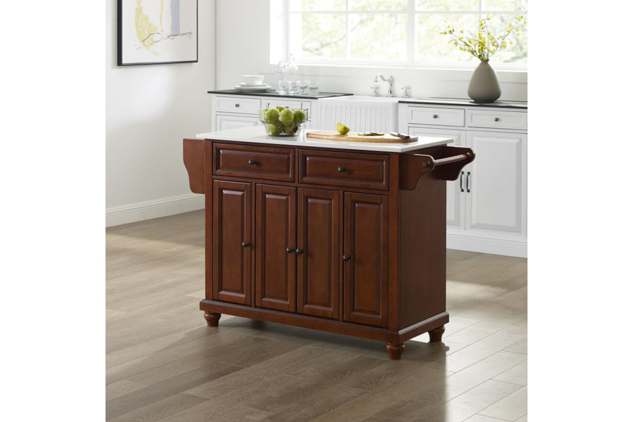 Cambridge Granite Top Full Size Kitchen Island/Cart - Mahogany & White Granite