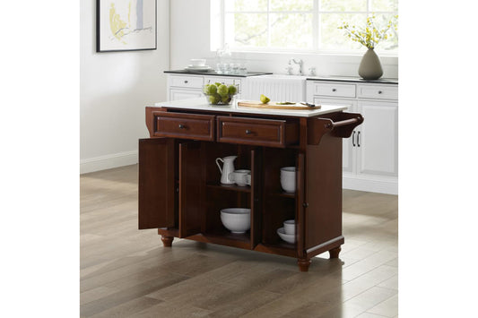 Cambridge Granite Top Full Size Kitchen Island/Cart - Mahogany & White Granite