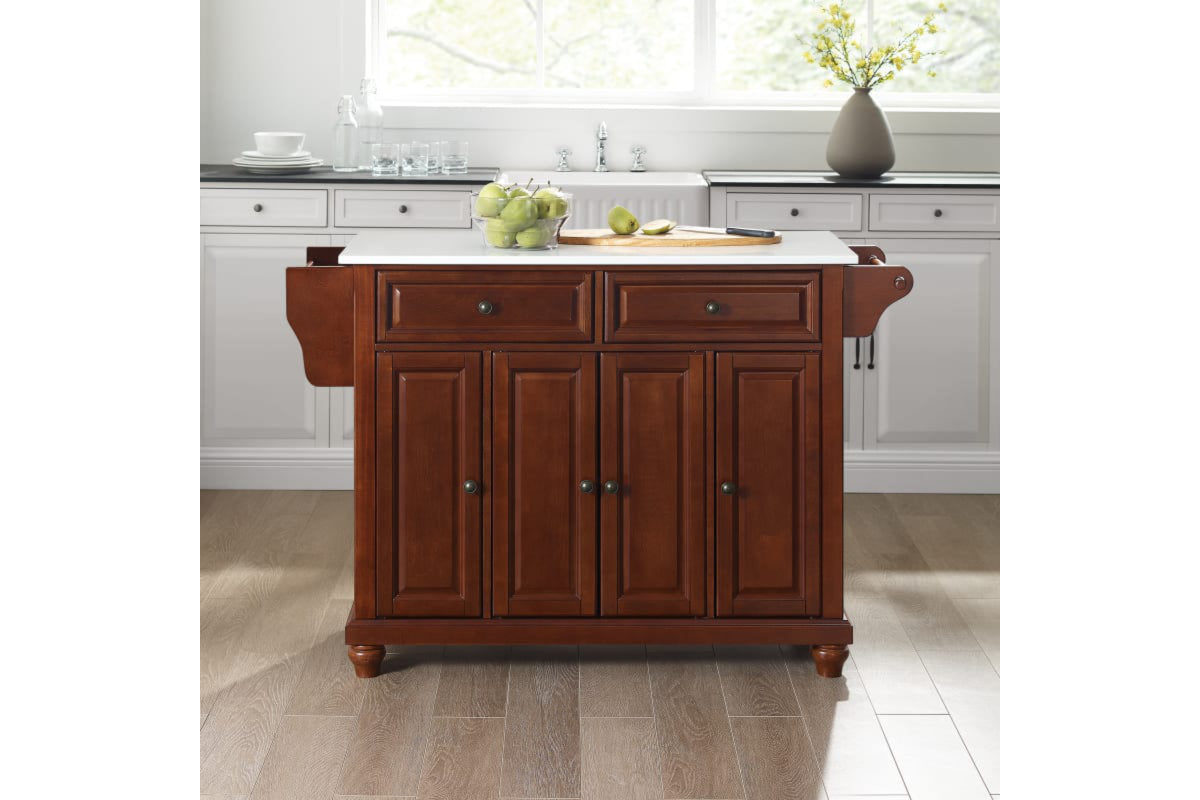 Cambridge Granite Top Full Size Kitchen Island/Cart - Mahogany & White Granite