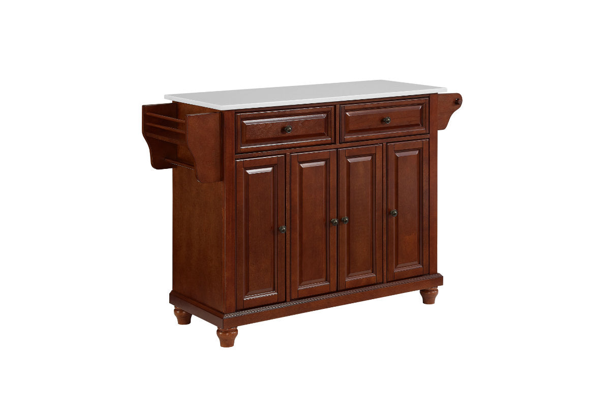 Cambridge Granite Top Full Size Kitchen Island/Cart - Mahogany & White Granite