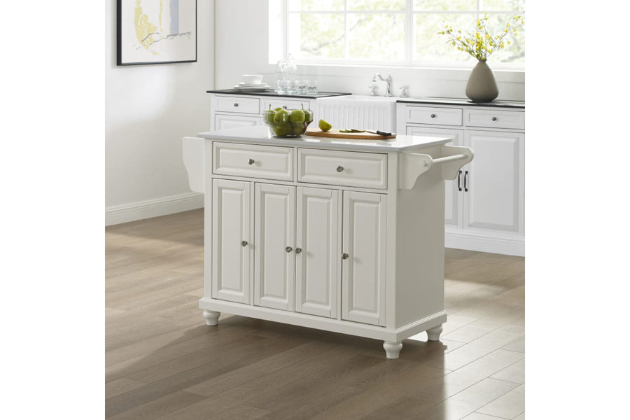 Cambridge Granite Top Full Size Kitchen Island/Cart - White & White Granite