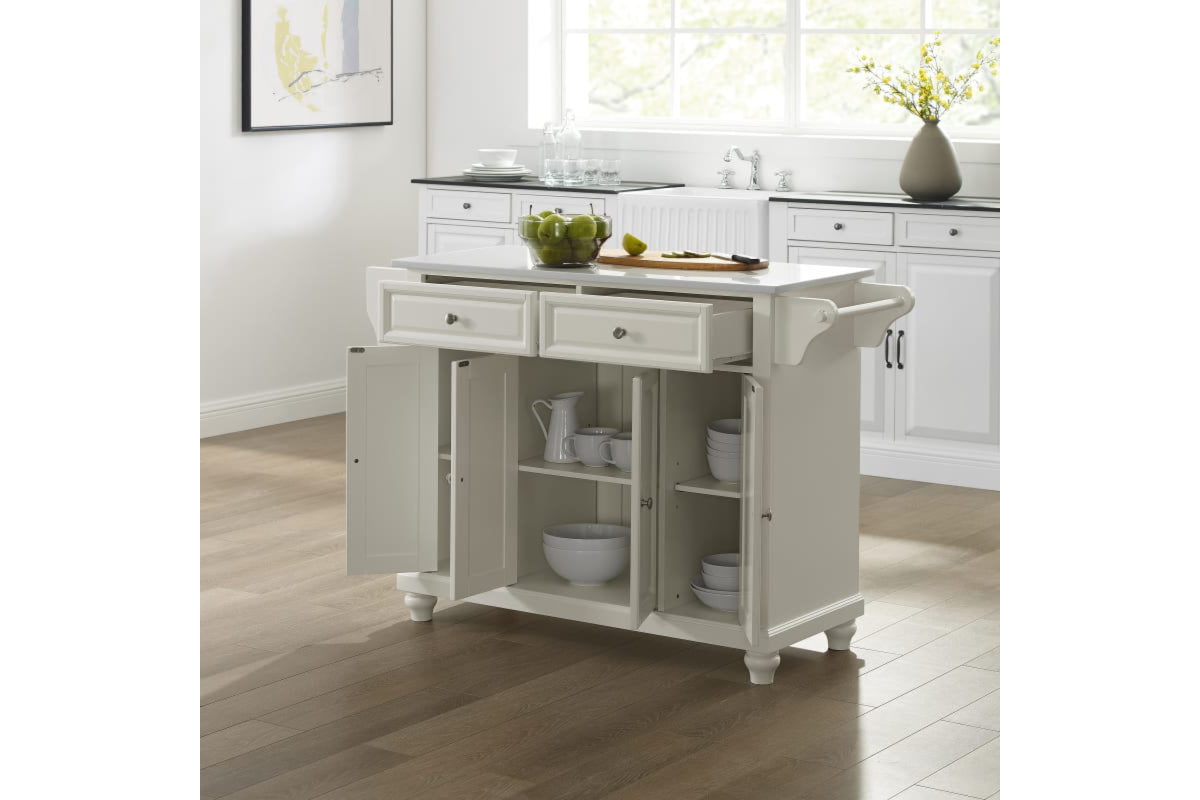 Cambridge Granite Top Full Size Kitchen Island/Cart - White & White Granite