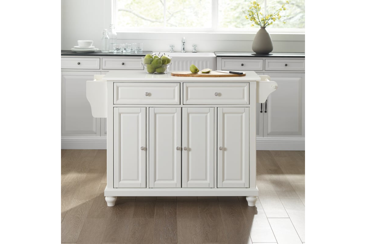 Cambridge Granite Top Full Size Kitchen Island/Cart - White & White Granite