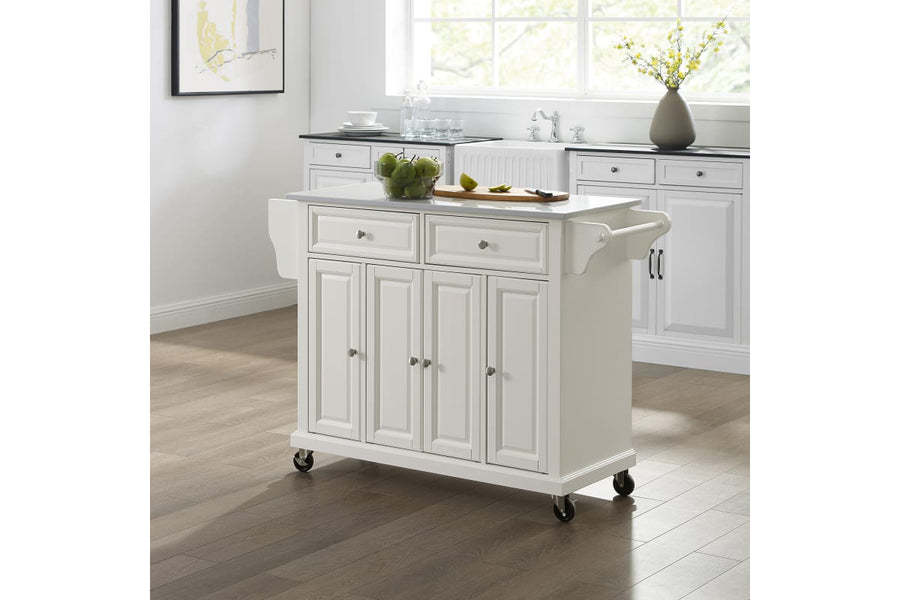 Full Size Granite Top Kitchen Cart - White & White Granite