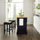 Oxford Kitchen Island W/Square Seat Stools - Black & Natural