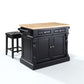 Oxford Kitchen Island W/Square Seat Stools - Black & Natural