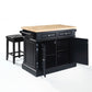 Oxford Kitchen Island W/Square Seat Stools - Black & Natural