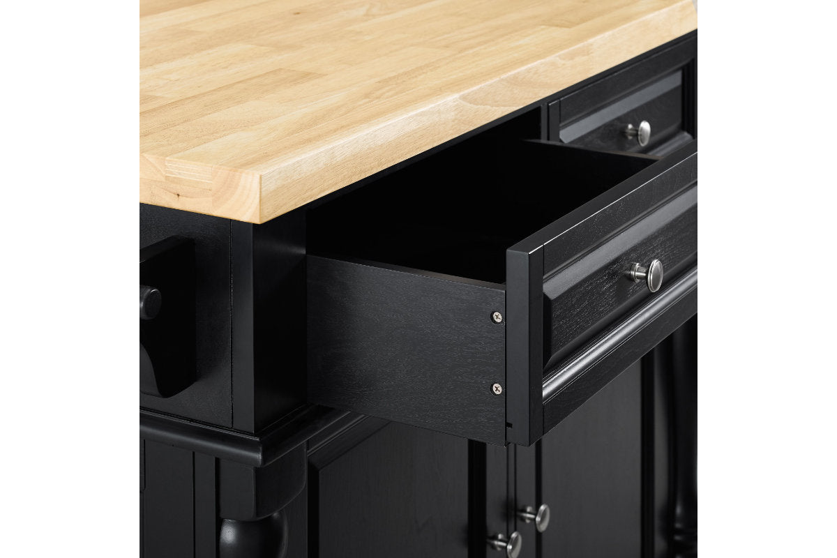 Oxford Kitchen Island W/Square Seat Stools - Black & Natural