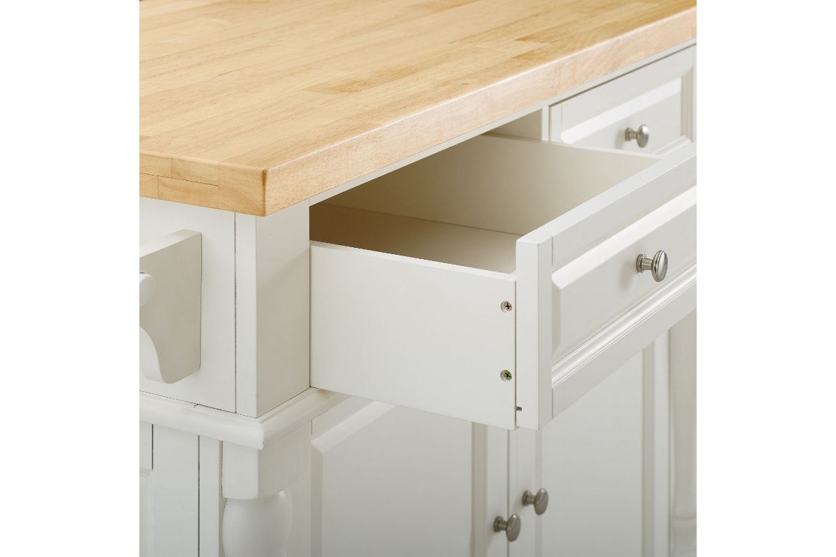 Oxford Kitchen Island W/Square Seat Stools - White & Natural