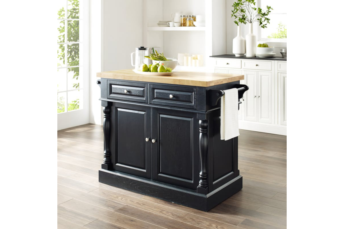 Oxford Butcher Block Kitchen Island - Black & Natural