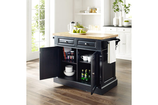 Oxford Butcher Block Kitchen Island - Black & Natural