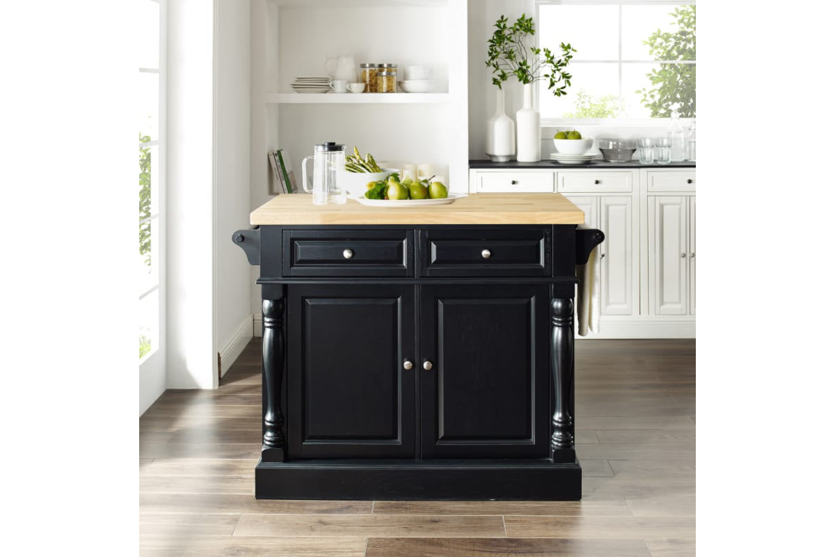 Oxford Butcher Block Kitchen Island - Black & Natural