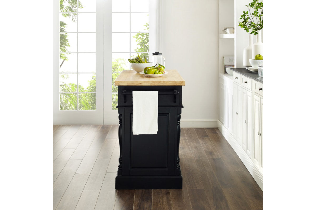 Oxford Butcher Block Kitchen Island - Black & Natural