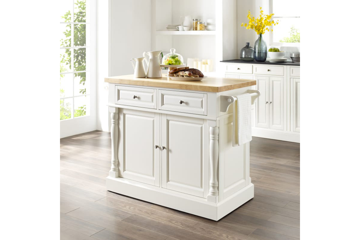 Oxford Butcher Block Kitchen Island - White & Natural