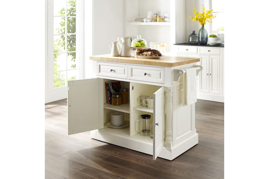 Oxford Butcher Block Kitchen Island - White & Natural