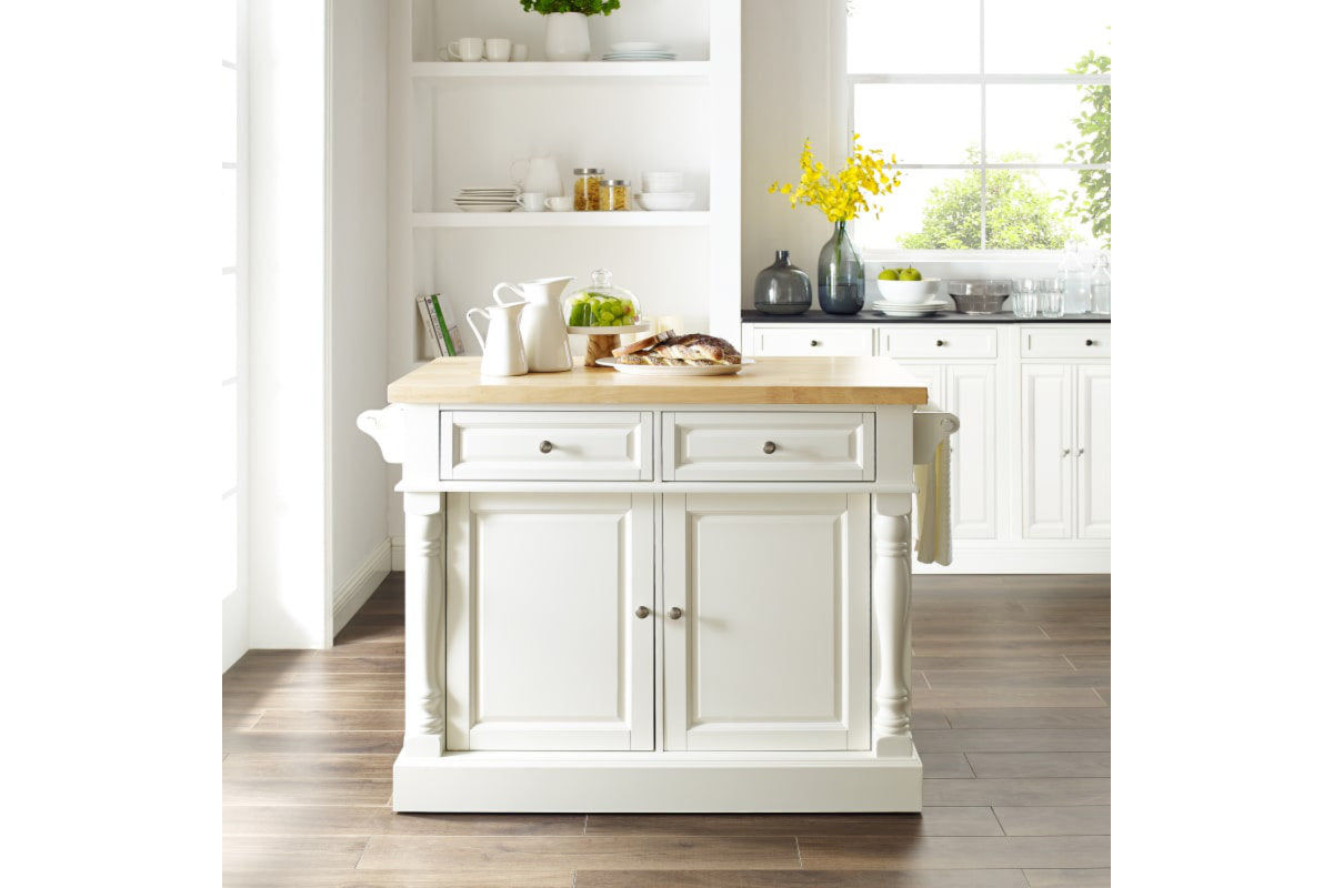 Oxford Butcher Block Kitchen Island - White & Natural