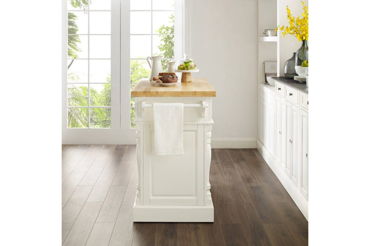 Oxford Butcher Block Kitchen Island - White & Natural