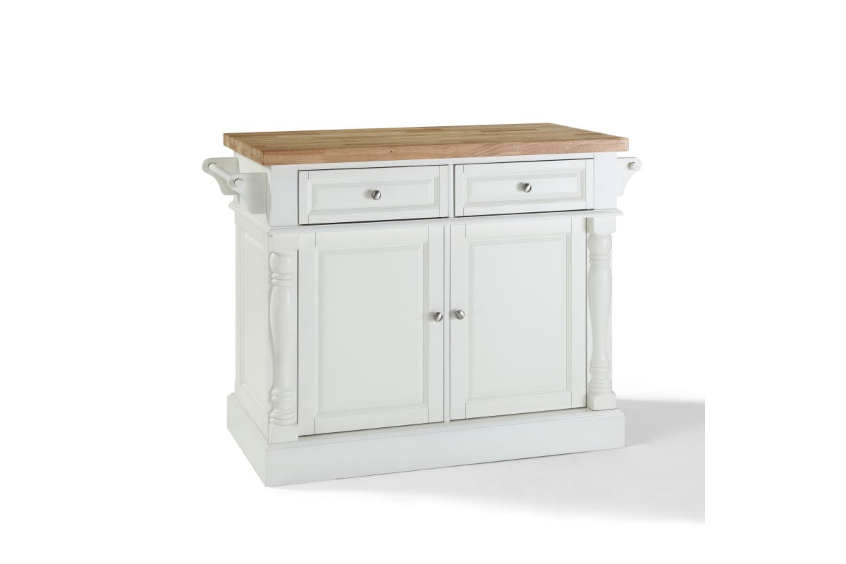 Oxford Butcher Block Kitchen Island - White & Natural