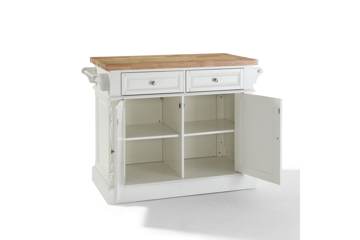 Oxford Butcher Block Kitchen Island - White & Natural