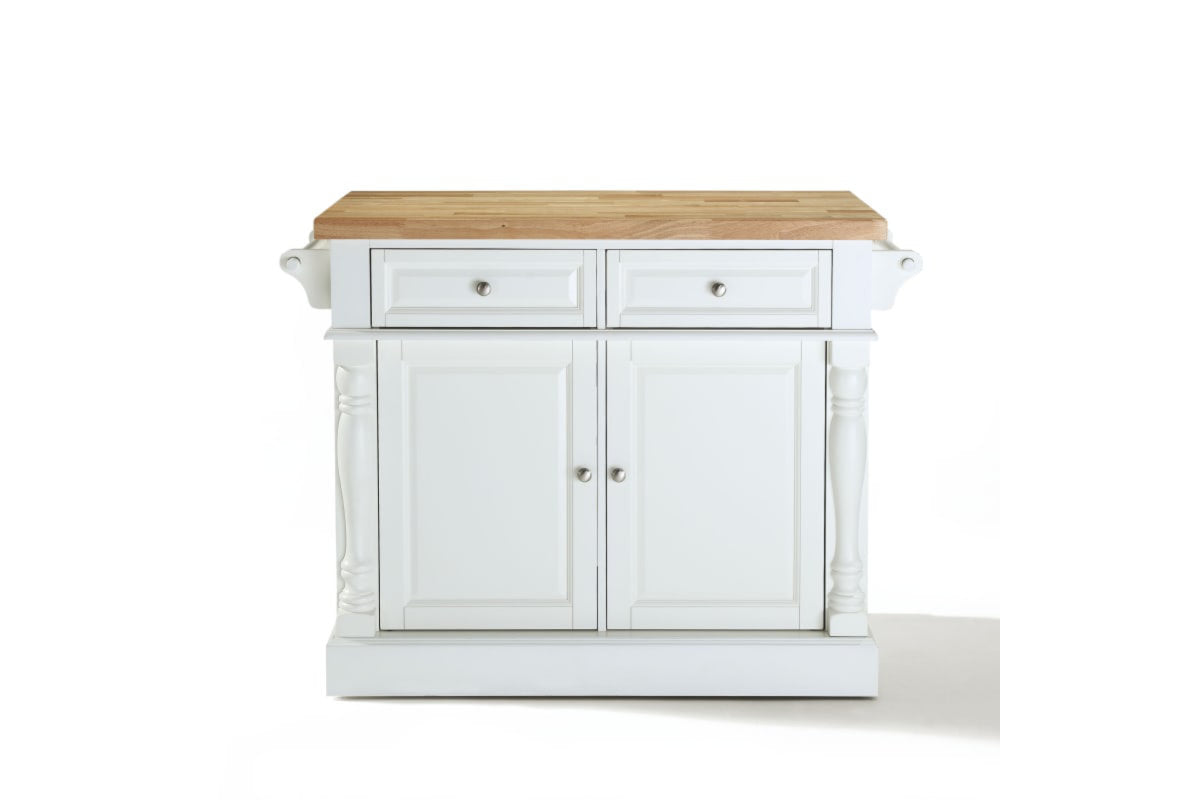 Oxford Butcher Block Kitchen Island - White & Natural