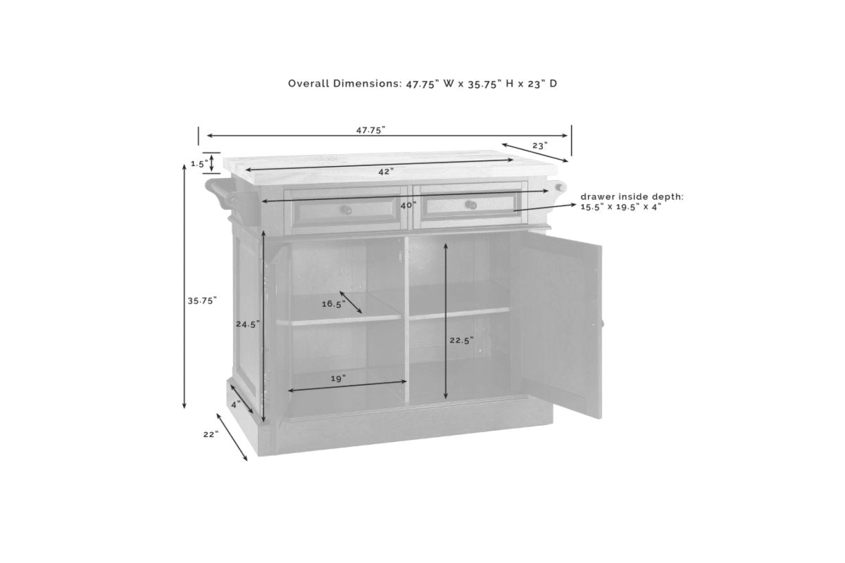 Oxford Butcher Block Kitchen Island - White & Natural