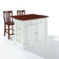 Coventry Drop Leaf Top Kitchen Island W/School House Stools - White